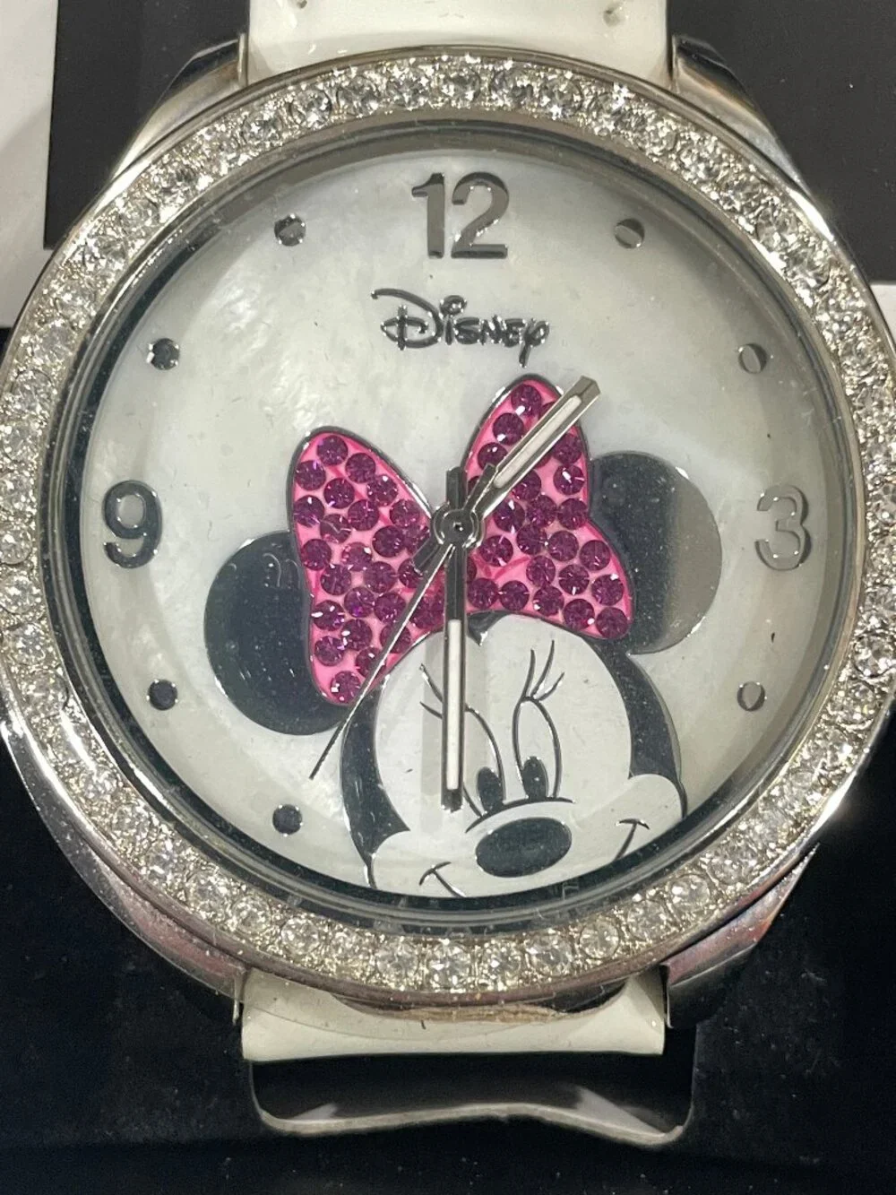 Minnie Mouse Disney/ Avon Rhinestone Watch White Strap Brand NEW Battery WORKS